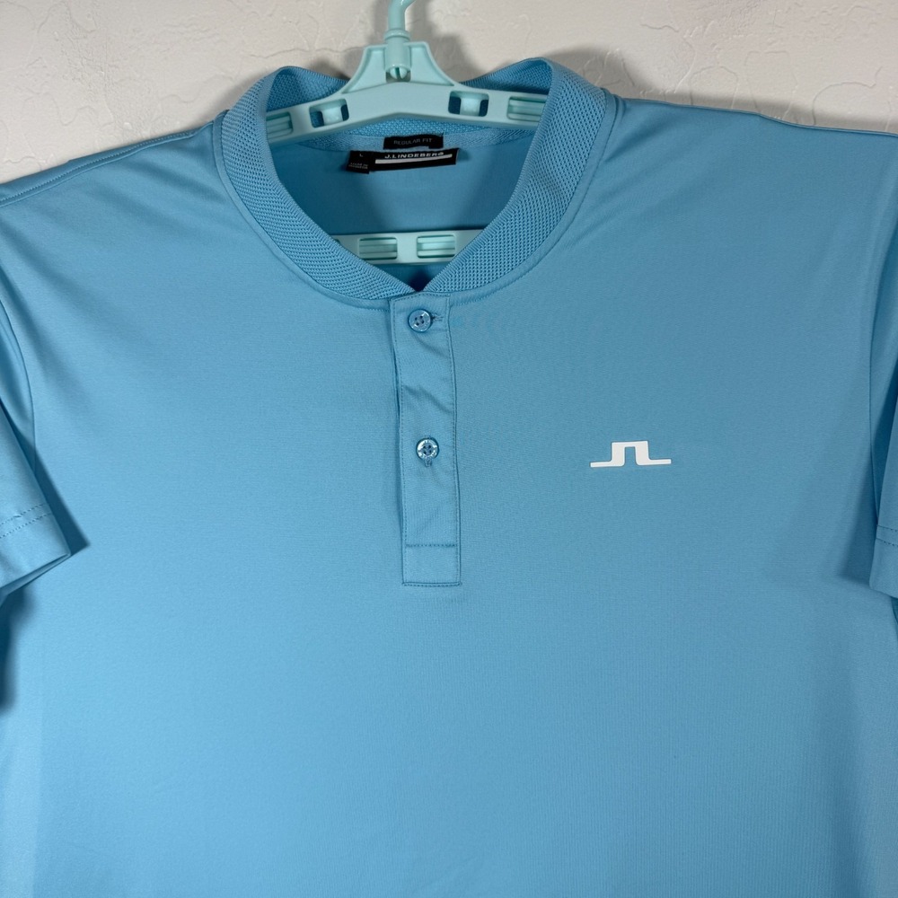 J. Lindeberg Polo Shirt Mens Large Blue Blade Collar Regular Fit Performance